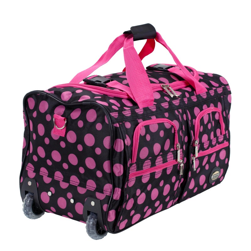 Rockland Rolling Duffel Bag, Black Pink Dot, 22" - Image 2